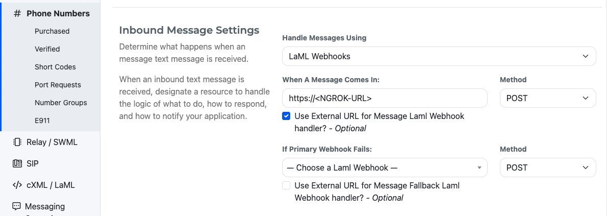 Legacy UI cXML webhook configuration.